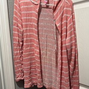 Striped Coral and White Cardigan
